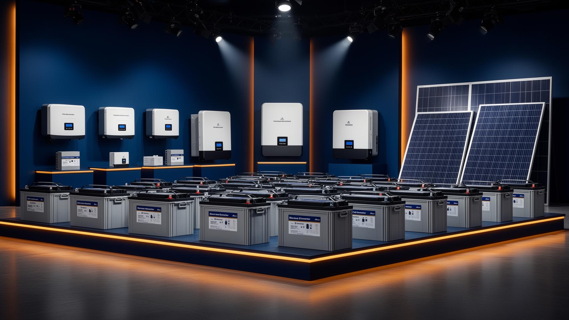 Tubular batteries, inverters and solar panels showroom display